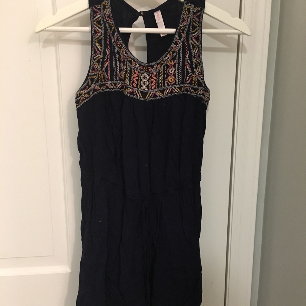 Navy romper with embroidered top